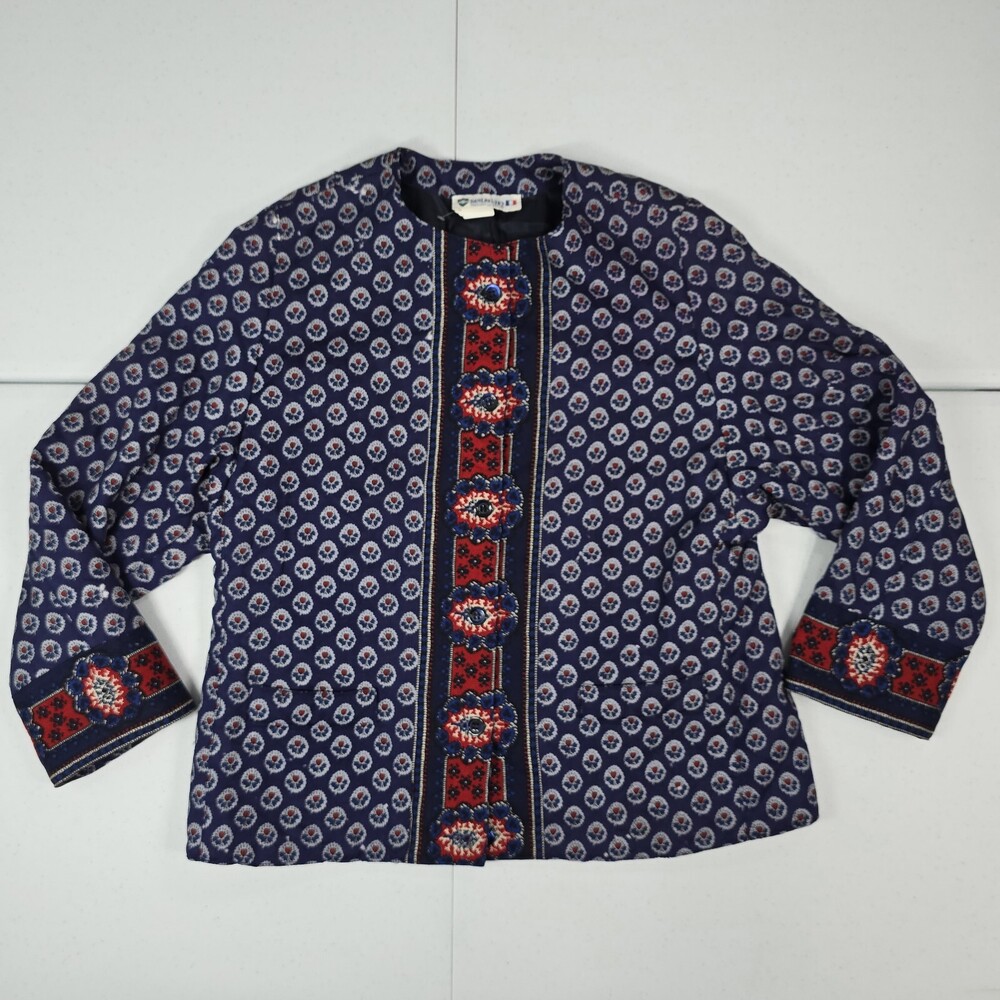 Souleiado French Provincial Quilted Jacket Blue Hearts Cottagecore Vintage 70s M